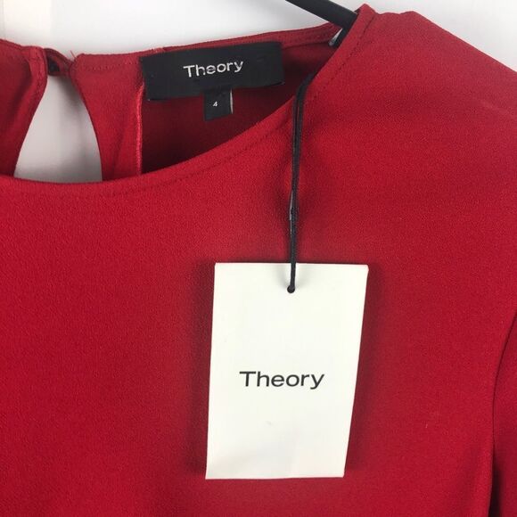 NEW Theory Marah Bergen Red Ruffle Trim Flounced Dress Size 4 - Picture 6 of 8